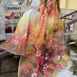 Colorful half silk hand paint saree