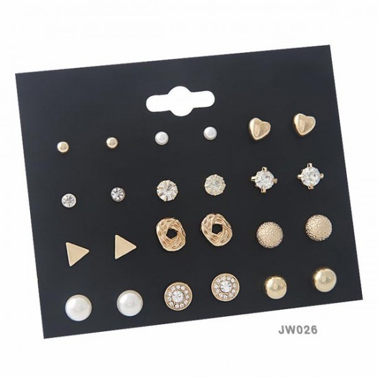 Ear Rings Set 12 Pairs / 24Pcs - Earrings (golden)-