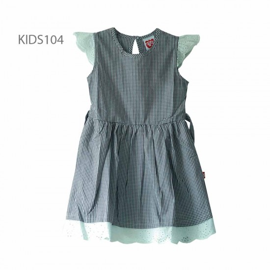 Green Check 100% Cotton Frock Toddler Girls