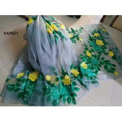 Colorful half silk hand paint saree