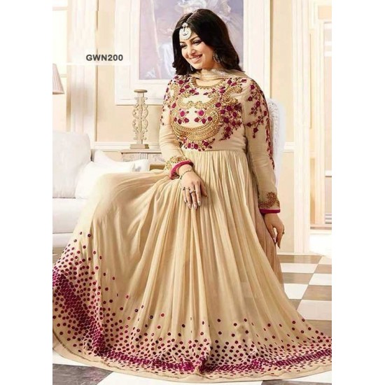Premium Quality Unstitched Gown with Embroidery Work