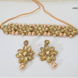 Exclusive Pearl golden kundan choker necklace with earring
