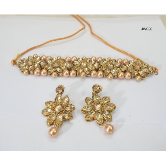 Exclusive Pearl golden kundan choker necklace with earring