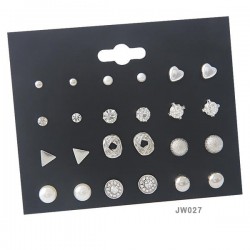 Ear Rings Set 12 Pairs / 24Pcs - Earrings (S)ilver-