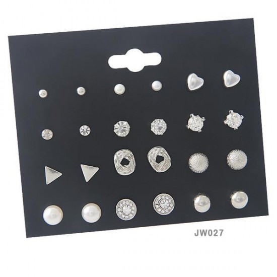 Ear Rings Set 12 Pairs / 24Pcs - Earrings (S)ilver-