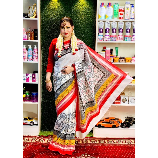 Falgun Special Screen Print Half Silk Saree