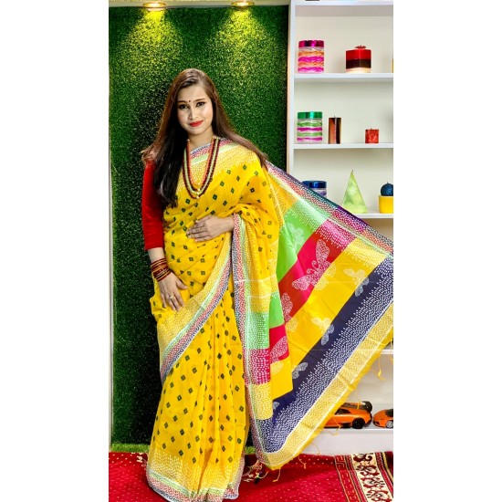 Falgun Special Screen Print Half Silk Saree