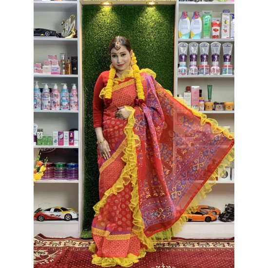 Falgun Special Screen Print Half Silk Saree