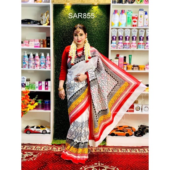 Falgun Special Screen Print Half Silk Saree