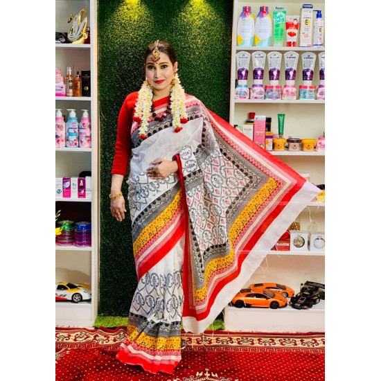 Falgun Special Screen Print Half Silk Saree