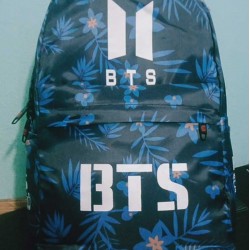 Floral Print College Backpack With BTS Logo, School Bag,Travel Bag