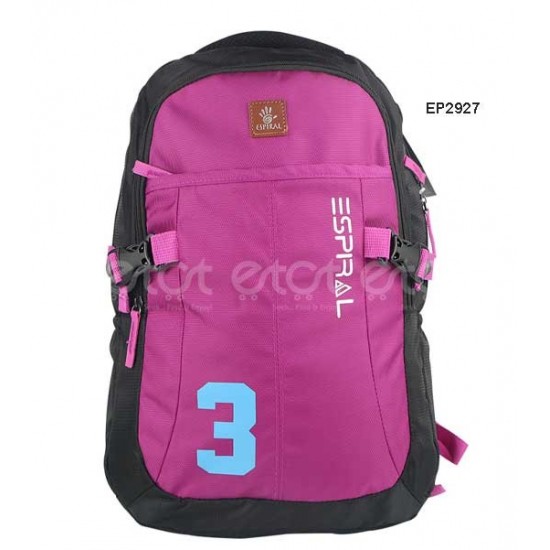 Espiral 202402 3Series Nylon Fabric Super Light Weight Traveling School College Backpack (Black & Purple)
