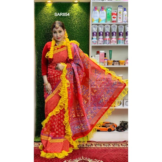 Falgun Special Screen Print Half Silk Saree
