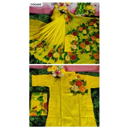 Couple Hand Paint Half Silk Saree and Dhupian Silk Punjabi