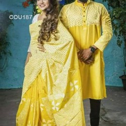 Trendy Couple Set Saree andPunjabi