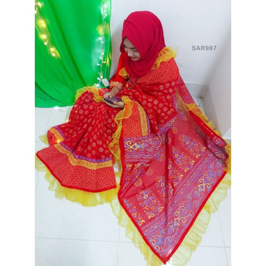 Falgun Special Screen Print Half Silk Saree