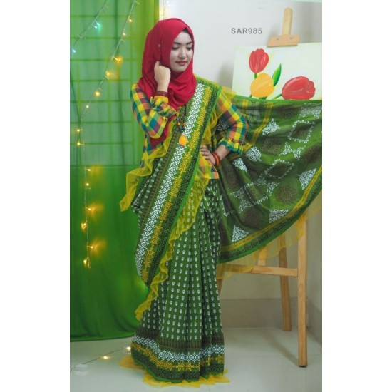 Falgun Special Screen Print Half Silk Saree