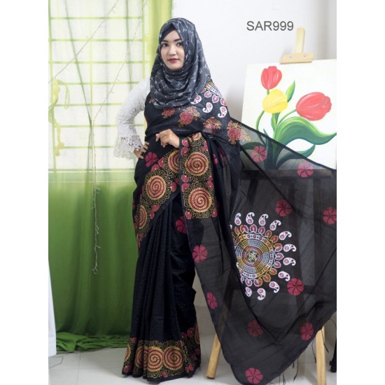 Dhupian Silk Block Print Saree For Women