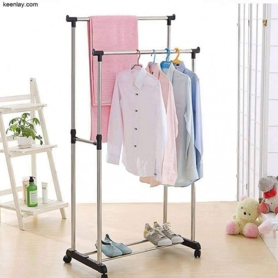 Folding Double pole rack with bottom wheel
