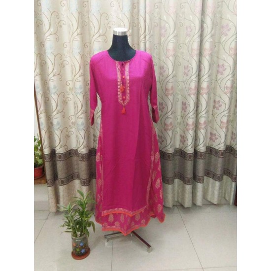 Two Parted linen kurti with handblock