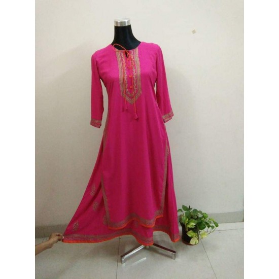 Two Parted linen kurti with handblock