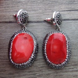 Red Coral Trimmed With Marcasite Earrings
