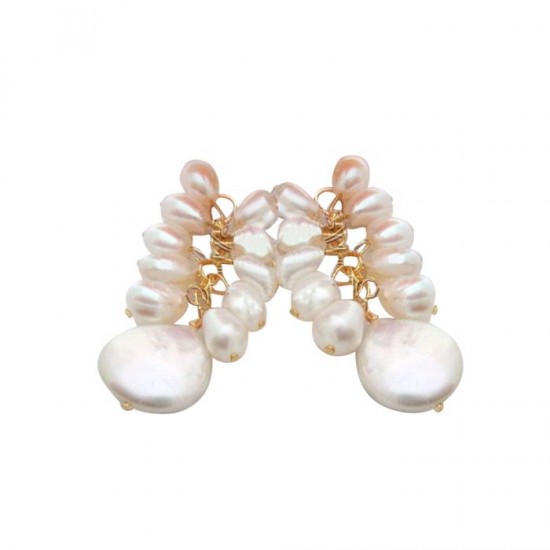White Rice Pearl Coin Pearl Earrings
