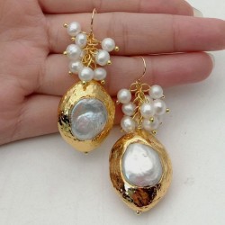 White Pearl Golden Earrings
