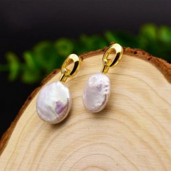 Natural Baroque Round Flat Pearl Stud Earrings
