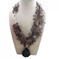 Smoky crystal & onyx Necklace